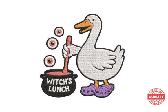 Funny Witch Duck Halloween Embroidery